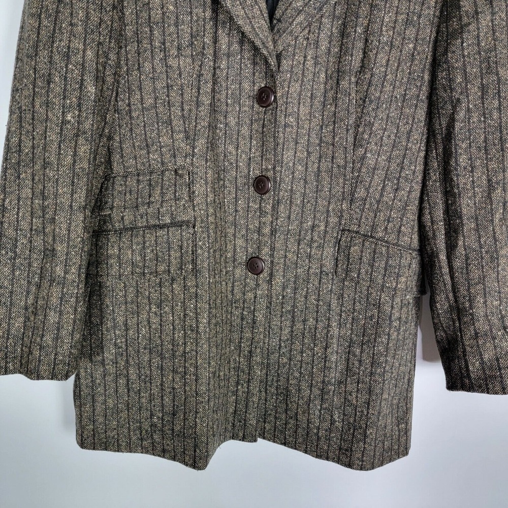 Zara Concept‎ Collection Womens Blazer Size 10 Brown Striped Tweed 3 Button Work - Picture 5 of 7